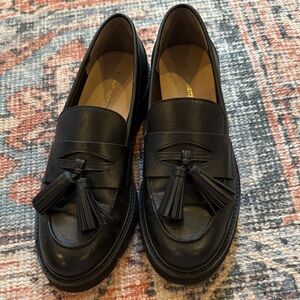 Stuart Weitzman Black Leather Tassel Loafers